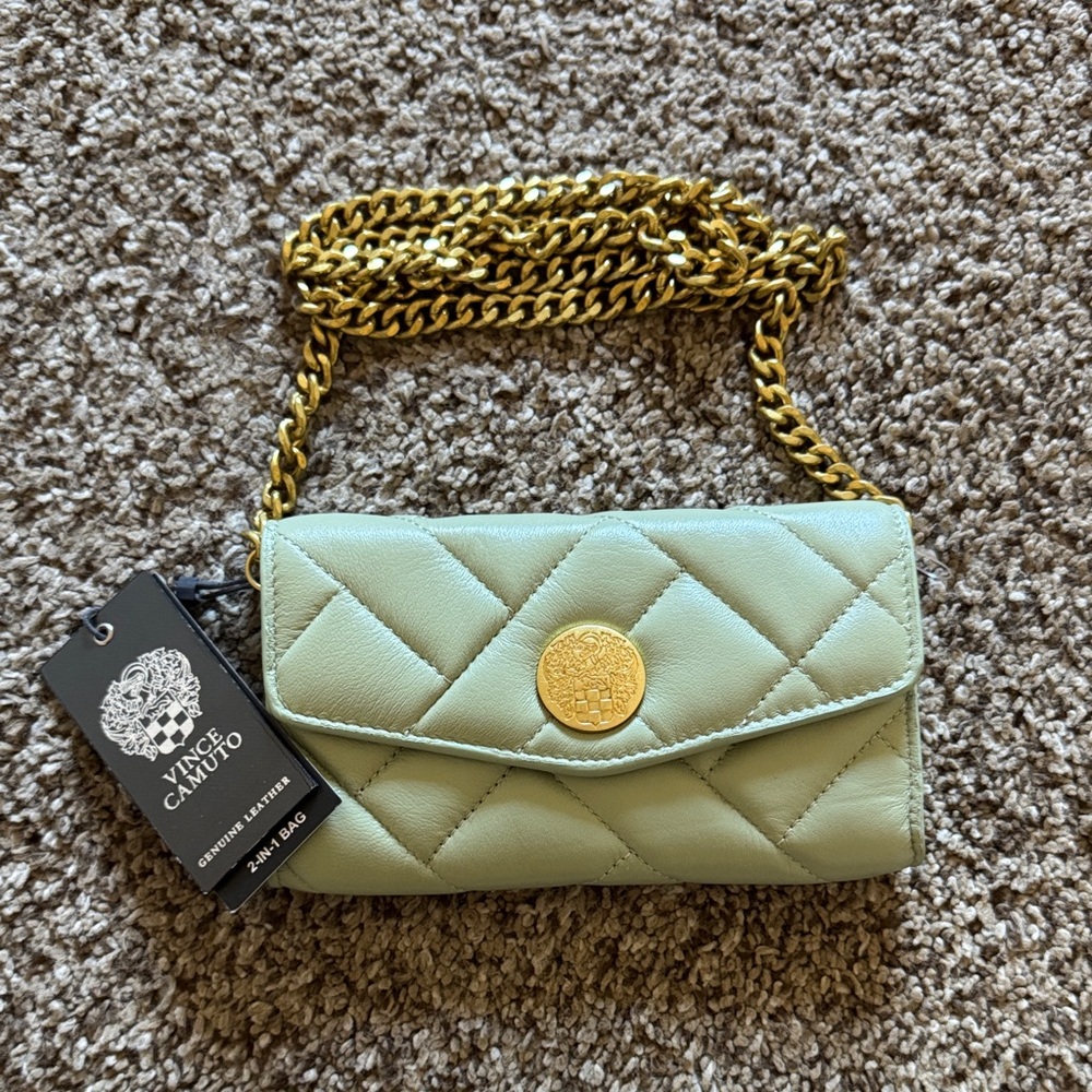 Vince Camuto Mint Quilted Crossbody Bag with Gold Chain